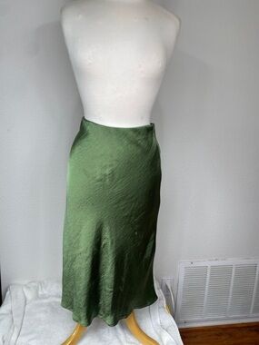 Code x Mode Women's Olive Satin Slip Skirt Size Medium Classic Cottagecore Girly
